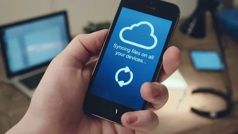 Failed syncing data on all digital devices laptop, digital tablet, smartphone Stock Footage 71976281