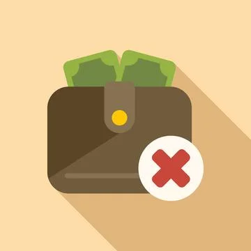 Failed wallet icon flat vector. Error card Illustrazione stock