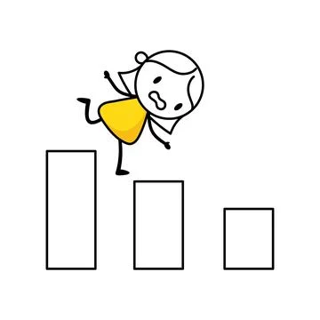 Failed woman falling down from chart. Business failure, economic recession,.. Ilustración de archivo
