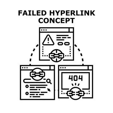 Failing hyperlink concept with broken connection error Stock Illustration