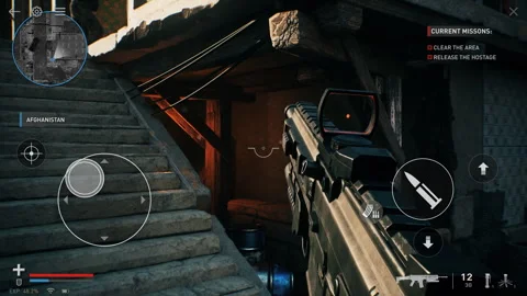 Failing the mission in the new single player mobile phone war simulator Stock Footage 319300687