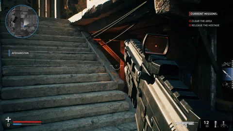 Failing to save the hostage from terrorist soldiers in the fps fake game mission Stock Footage 267080496