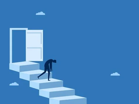 Fails, Businessman walks down from an open door Stock Illustration