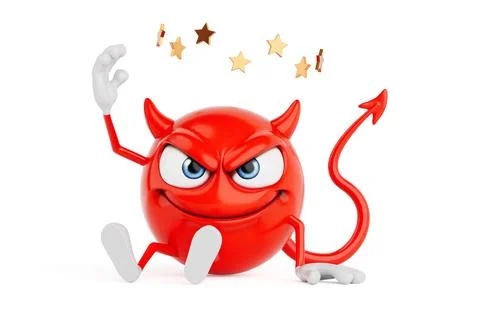 Failure And Confusion Concept. Dizzy Red Devil Cartoon Character Sitting On.. Stock Illustration