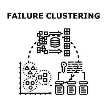 Failure clustering representing data analysis and error management Stock Illustration