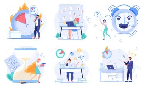 Failure deadline, ineffective time management set Illustrazione stock