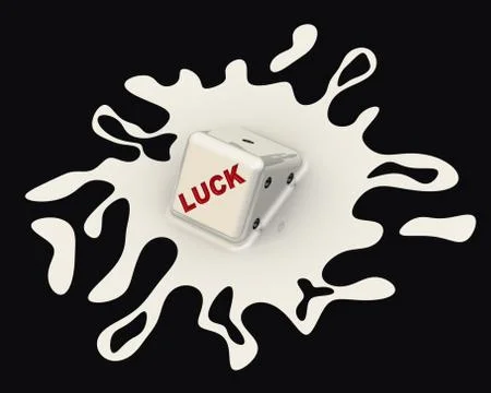 Failure. One melted dice labeled LUCK Ilustração Stock