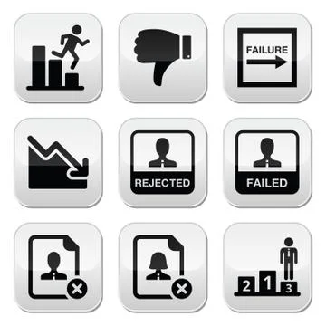 Failure, rejected man buttons set Stock Illustration