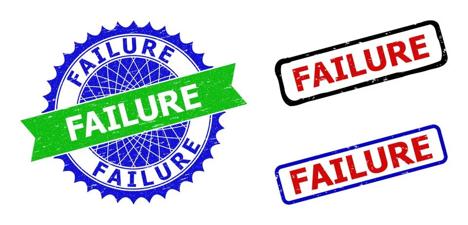 FAILURE Rosette and Rectangle Bicolor Seals with Grunged Surfaces Illustrazione stock