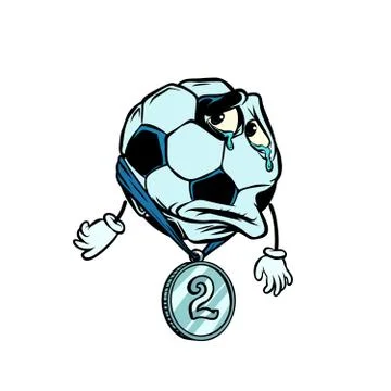 Failure second place silver medal. Character soccer ball footbal 스톡 일러스트