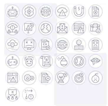 Failure Visual Pack containing 32 Thin Line Grid Fitted Vector Icons 库存插图