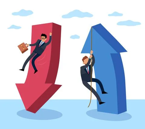 Failures and risks in achieving. Company troubles and problems or success Illustrazione stock