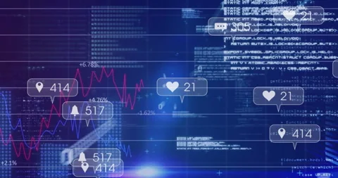 Faint blue glow growing causing icons and graphs fading in, pointer sweeping Stock Footage 311031747