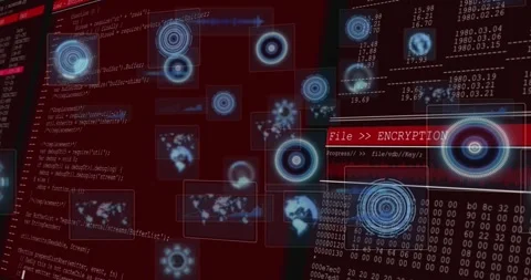 Faint bluish orbs drifting in, translucent HUD elements pulsing, code sliding, Stock Footage 333774274