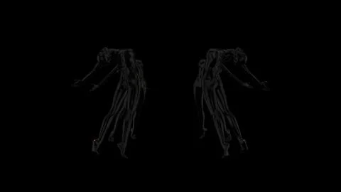 Faint Chrome Humanoid Figures in Near-Black Darkness Stock Illustration