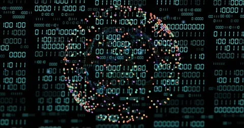 Faint cluster appearing, forming neon node globe, pulsing while binary Stock Footage 328417558