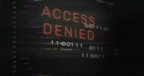 Faint code overlaying HTML list, letters forming ACCESS DENIED and streams Stock Footage 317407281