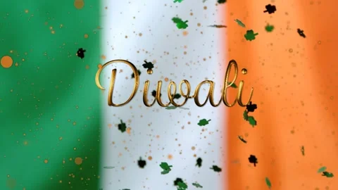 Faint cursive appearing, gold Diwali emerging and shining while confetti Stock Footage 329471855