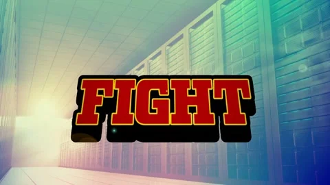Faint cyan silhouette appearing, bold 3D FIGHT expanding while rings sweeping, Stock Footage 333859072