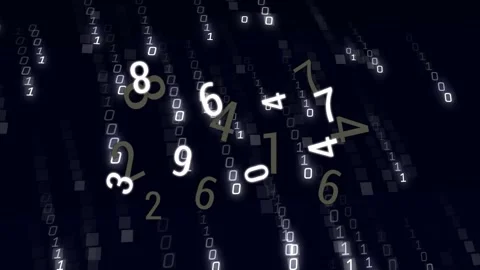 Faint digits emerging numeral cluster shifting down to viewer rotating and Stock Footage 330191259