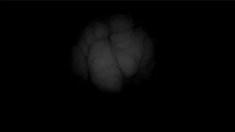 Faint grey smoke puff floating in pitch black darkness abstract background. Stock-Illustration