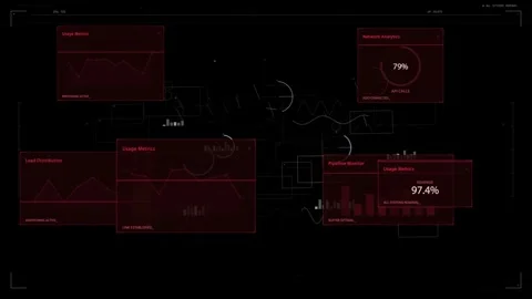 From faint grid, red panels sliding, stacking, updating percents and charts, Stock Footage 335404237