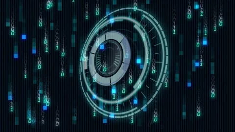 Faint holographic ring emerging, pulsing segments rotating as streams cascading Stock Footage 328010837