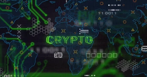 Faint map outline appearing HUD starting CRYPTO revealing traces pulsing Stock Footage 328485971