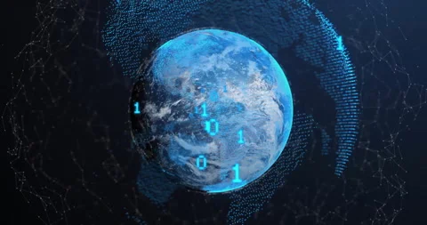 Faint network glow starting rotating data globe streaming binary digits showing Stock Footage 311522949