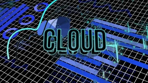 Faint outline appearing, neon CLOUD text glowing as cyan stroke drawing cloud Stock Footage 335739366