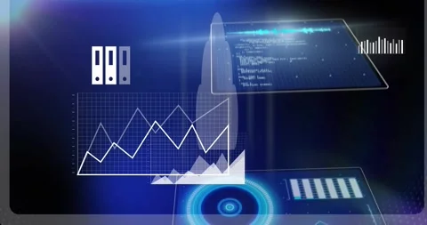Faint panel appearing, holographic panels floating and scaling, revealing cloud Stock Footage 330159725