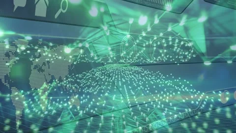 Faint particles appearing, layered network forming domed point cloud visualizing Stock Footage 335651636