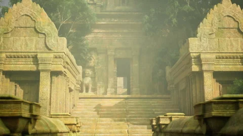 Faint passage towards glowing temple entrance showcasing organic features Stock Footage 340341252
