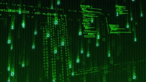 Faint scanline starting green bit streams falling over dark canvas forming code Stock Footage 328468722