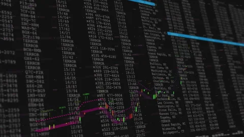 Faint streak starting code filling screen with blue bars evolving line charts Stock Footage 310406356