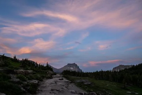 Faint Sunset Light Over Hidden lake Trail 写真素材