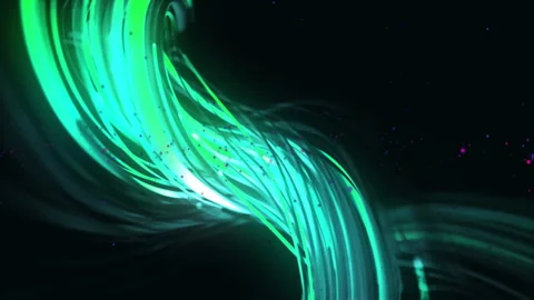 Faint violet cluster glowing sparking green arcs turning into twisting neon Stock Footage 311416887