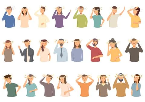 Fainting icons set cartoon vector. Person accident Stock Illustration