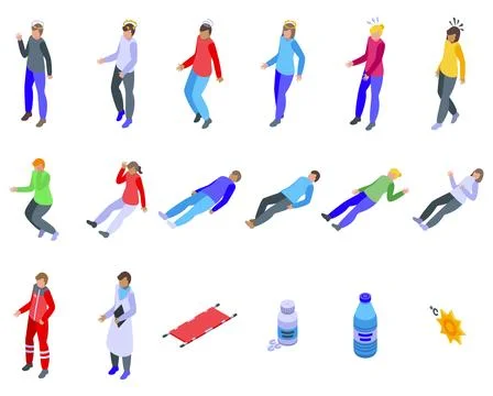Fainting icons set isometric vector. Person accident Stock Illustration