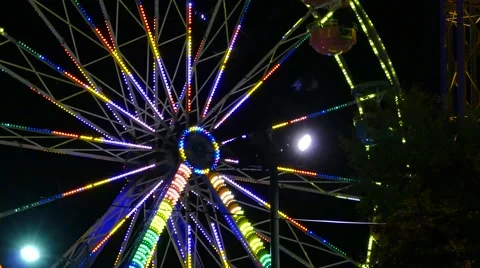 Fair Attraction Ride - Night Time - 03 - Ferris Wheel Stock Footage 54637537