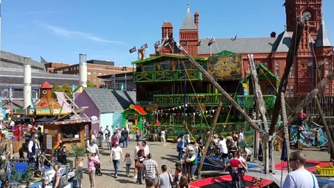 Fair at Cardiff Bay Beach 2017 Stock Footage 80252504