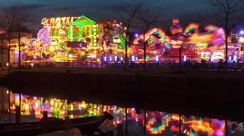 Fair, carnival with canal Stock Footage 40207627