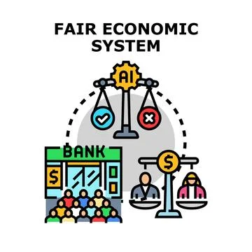 Fair economic system balancing value with artificial intelligence Illustration