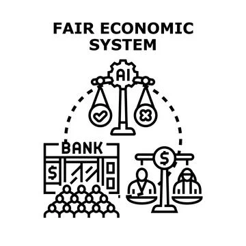 Fair economic system balancing value with artificial intelligence Stock Illustration