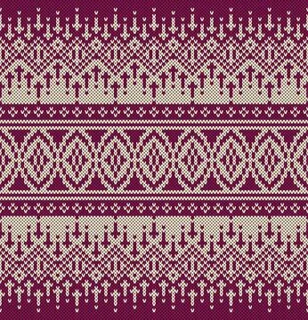 Fair Isle knitting seamless pattern featuring a geometric and ornate border  Stock Illustration