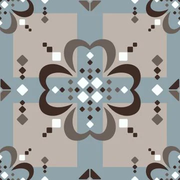 Fair Isle large scale brown beige blue white seamless pattern Illustrazione stock