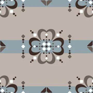Fair Isle seamless pattern with brown flowers on beige 스톡 일러스트