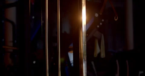 Fair light reflects off exercise machine.Fair light in the evening sun.Fitness. Stock Footage 254505859