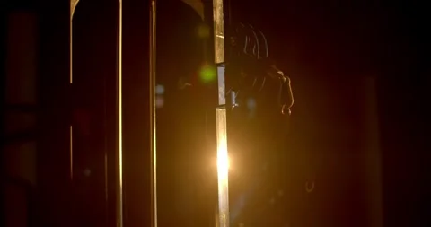 Fair light reflects off exercise machine.Fair light in the evening sun. Stock Footage 284752709