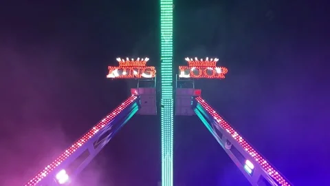 Fair ride King Loop with LED changing lights, fun fair Gold Coast Australia 스톡 동영상 295976203